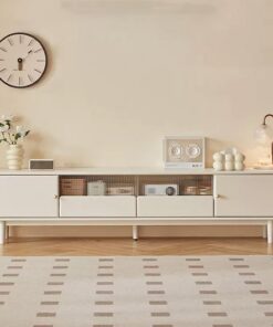 Meuble TV en Bois Massif, Banc TV, Centre de Divertissement, Console Multimédia, avec Tiroirs et Armoires de Rangement, Support TV pour Salon Ou Chambre À Coucher