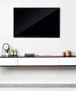 Meuble TV Mural Flottant avec Portes, étagères multimédia en Bois, Grand Meuble de Rangement pour Salon – 160 cm (l) x 19,8 cm (p) x 24 cm (h), Finition Noyer et Blanc