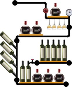 Porte Bouteille Mural Range Bouteille Etagere Murale Cuisine Casier à Bouteilles Rangement Bouteille Casiers et Supports de Cuisine Meuble Bar Salon avec Porte Verres Suspendu pour Comptoir de Bar