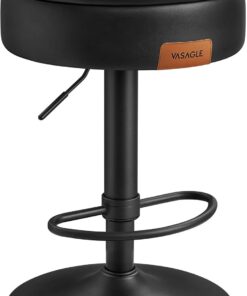 VASAGLE EKHO Collection - Tabouret de Bar Pivotant à 360°, Hauteur Réglable, avec Rangement, PU avec Coutures, Style Moderne Mi-siècle, pour Cuisine, Bar, Montage Facile, Noir d’Encre