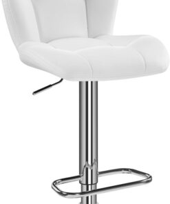 Yaheetech Tabouret de Bar Réglable Hauteur - Blanc | Hauteur Réglable 89-111cm avec Dossier | Charge Max 136kg, Base Métal Stable | Similicuir Hydrofuge | Cuisine, Bar, Salon