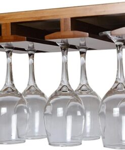 Casiers à vin montés Porte-Verres à vin Organisation et Rangement de Cuisine muraux, Support à Verres à Pied en Bambou pour Cuisine, Bar, Salon, Maison (Noyer)