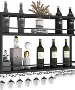 Support Mural pour Bouteilles de vin en métal avec Support de Verre Suspendu, Armoire à Liqueur Flottante pour Bar à Domicile, Mini-Bar, étagère d'affichage pour Whisky, organisate