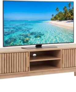 HOME DECO FACTORY Meuble TV Bas Klaus Natural Crush Contemporain Beige | Bois d'ingénierie et pin, meuble TV bas Klaus, collection Natural Crush, mobilier contemporain, salon, beige