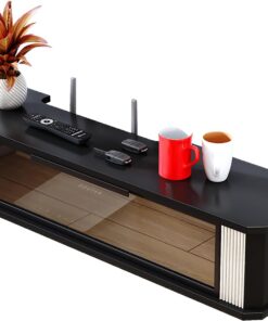 Console TV flottante, étagères TV murales avec porte, centre de divertissement flottant moderne, meuble TV flottant avec trou pour câble pour clapier de rangement sous TV, adapté au salon (b