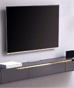 Meuble TV Étagère TV Flottante avec 2 Tiroirs et Porte, Console TV Murale, Étagère Multimédia de Divertissement Moderne, Meuble TV avec Rangement, Table TV pour Chambre (Blanc, 200x24x20cm)