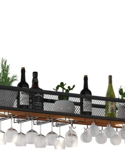 Présentoir à vin Mural Moderne, Support à vin monté au Plafond avec lumières et Support à Verre, étagère à vin Industrielle réglable pour Mur, Support à Verres à vin Suspendu pour Bar, Fer