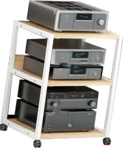 Support Audio, Support multimédia Audio, étagères de Rangement multimédia AV à 3 Niveaux, Support multimédia pour étagère Audio, pour Consoles de Jeu, Platine Vinyle, Armoire multimédia Audi