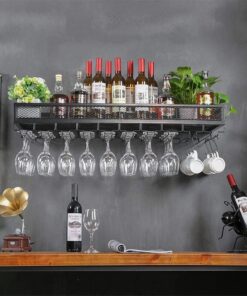 Casier à vin Mural en Fer Peinture Haute température Porte-Verre à vin inversé Porte-Bouteille Industriel étagère à vin avec Crochets pour Bars, Cuisine et Salle à Manger décoratio