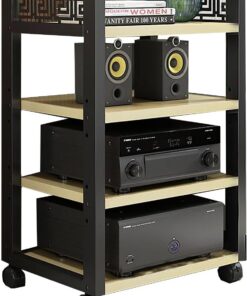 Armoire de rangement multimédia moderne, support multimédia AV amovible à 4 niveaux, avec étagère en bois réglable en hauteur pour le stockage des composants stéréo de divertissement (couleu