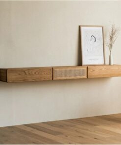 Meuble TV Meuble TV flottant avec 2 tiroirs, centre de divertissement mural avec étagère de rangement, console multimédia, support de table for salon, chambre à coucher Meuble pour téléviseur