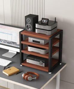 Meuble de Bureau à 2/3/4 Niveaux pour Enceintes AV, Petit Meuble pour Enceintes, Meuble pour Enceintes Haute fidélité adapté aux amplificateurs de Casque, lecteurs CD et Enceintes (Couleur t