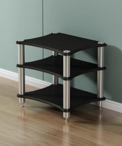 Meuble Audio en Bois Noir à 3 Niveaux - Support élégant pour Platine Vinyle stéréo et appareils Audio-vidéo, avec Coins arrondis.