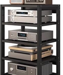 Support Audio, Armoire de Rack Audio avec étagère AV et Tour à 5 Niveaux sur roulettes Support de Divertissement Robuste pour Composants stéréo H 90 CM Idéal pour Le Stockage multimédia