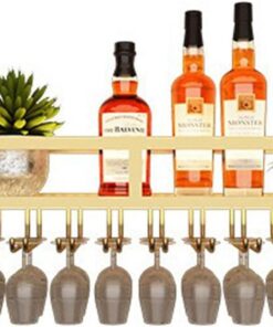 Étagère à vin Murale avec Support pour Verres et Bande Lumineuse pour Bar à Domicile, étagère de présentation pour Bouteilles d'alcool avec Mini-étagères de Bar et Rangement pour Salle à Man