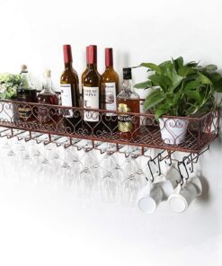 Casier à vin Mural rétro pour la Maison/Le Bar, casier à vin Vintage en métal et Support à Verres, Organisateur de Verres à Pied Suspendu pour Bar/Cuisine/Armoire, Organisateur Marron, décor