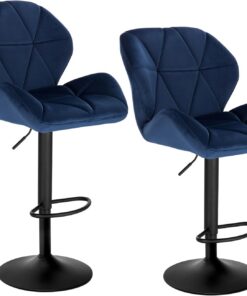 WOLTU Lot de 2 Tabourets de Bar Réglables en Hauteur, Chaises Hautes pour Bar avec Dossier, Siège Rembouré en Velours Pied en Métal, Bleu | Ascenseur à gaz pivotant réglable, repose-pieds en métal et base noire, dossier, pour comptoir de cuisine