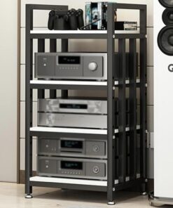 Meuble multimédia AV à 4 Niveaux, Rack Audio HiFi réglable avec Pieds, Meuble Audio sur Pied pour Home cinéma, Salon et Studio d'enregistrement (Noir et Blanc)