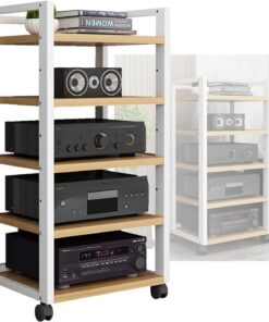 Meuble multimédia moderne à 5 étagères pour lecteurs DVD, consoles de jeux et routeurs WiFi, étagère d'angle pour audio (50 x 40 x 100 cm)