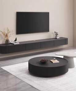 Meuble de Rangement sous TV Étagère TV Flottante Support TV Flottant de Grande Taille avec Tiroirs Console Multimédia avec Porte Pliante pour Bureau à Domicile Le Salon.