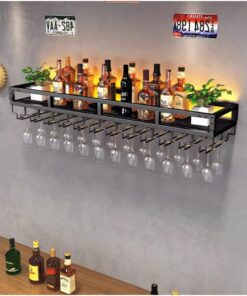 Étagères flottantes à lumière LED pour Bar avec casiers à vin muraux - Porte-Bouteilles en Fer et Porte-gobelets pour décoration de Bar à Domicile