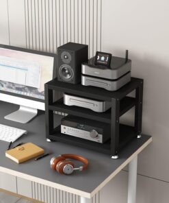Meuble Haut-Parleur AV de Bureau à 2/3/4 Niveaux, Petit Meuble Haut-Parleur, Meuble Haut-Parleur Haute-fidélité, amplificateur de Casque, Meuble Haut-Parleur pour Lecteur CD (Noir, 3 Niveaux