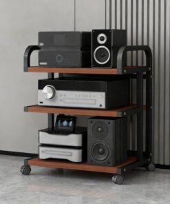 Meuble TV à 3 Niveaux sur roulettes et Meuble Hi-FI pour Salle de Jeux, étagère Ouverte réglable et Design