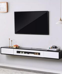 Générique Meuble TV Mural Flottant en Bois Massif avec 2 rangements - Console multimédia Centrale de Divertissement pour Chambre à Coucher et Salon