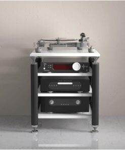 Tour HiFi Verticale Moderne avec étagères réglables à 3 Niveaux et Meuble Ouvert, idéale pour Le Home cinéma. Slish AV Fur (Blanc)