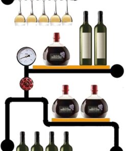 Porte Range Bouteille Mural avec Porte Verres Suspendu Etagere Murale Cuisine Casier à Bouteilles Rangement Bouteille Casiers et Supports de Cuisine Meuble Bar pour Comptoir de Bar Salon
