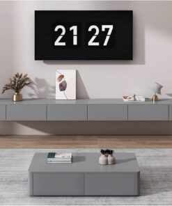 Générique Meuble TV Mural Flottant avec Gestion des câbles et Grand Espace de Rangement, Solution d'économie d'espace pour n'importe Quelle pièce, Finition Noire Moderne, 140 x 24 x 20 cm