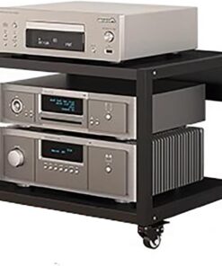 Le Hi-FI o Rack, Un Support Multifonctionnel à Deux Niveaux avec roulettes, est Robuste et Durable, idéal pour Ranger du matériel Audio. d'une Hauteur de 40 cm, il Convient Parfaitement au m