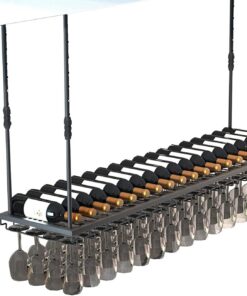 Support de Plafond Suspendu pour Bar à vin | Étagère de Rangement pour Bouteilles de vin et Verres à Pied, présentoir, pour étagères de Rangement de Bar de Cuisine sous Armoire, ca