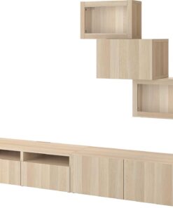 ProTuning BESTÅ Combinaison de rangement pour téléviseur/portes en verre, effet chêne teinté blanc/verre transparent Lappviken, 240 x 42 x 190 cm
