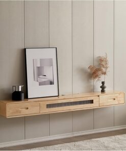 Meuble TV mural flottant avec clapier de rangement, idéal pour la maison et le bureau Beige 140 cm