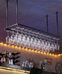 Support à Verres à vin au Plafond, Porte-gobelet à vin, Armoire à vin Suspendue réglable en Hauteur de 11,8 à 23,6 Pouces, Support à Verres à vin Mural Noir, Parfait pour Bar et cuisine/80 c