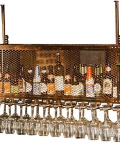 Étagère à vin en métal à 2 Niveaux pour loft, Support pour Bouteilles, Verres à Pied, présentoir pour Verres, étagères de Rangement, étagères suspendues, Accessoires de Bar pour sa