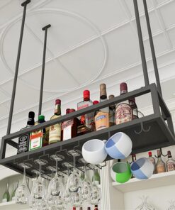 Étagère à vin en métal, étagère de Rangement pour gobelets de Plafond, Accessoires pour vin à Domicile, étagère à vin Flottante, Organisateur pour Bar, Cuisine, restaurant/120 x 25