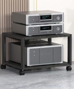 Meuble Audio Vidéo, Meuble Rack Audio de Centre de Divertissement, Meuble Rack Audio avec Cadre en Métal, Meuble Stéréo Meuble Hi FI, pour Bureau Maison(Nero,2 Tier 50x40x49CM)