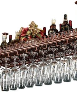 Porte-Bouteilles de vin, Support de Verre à vin, Rangement de Bouteilles de Vaisselle de Restaurant ou de café, étagère décorative en métal Flottante pour Plafond de Bar, pour Bars