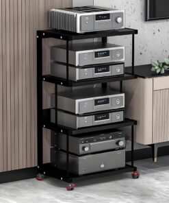 Meuble chaine hifi meubles pour,meuble chaine hifi Support De Stockage De Composants Audio Multicouche,meuble CD porte-disques vinyle,Support Multimédia Avec Roulettes,étagère porte-CD(Black-A,50x40x1