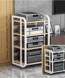 Meuble Haut-Parleur AV à 3, 4 et 5 Niveaux avec Support pour Lecteur CD ; Meuble Haut-Parleur Moderne ; Meuble Rack vidéo Multifonctionnel avec étagères réglables ; Support pour Lecteur Tour