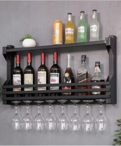 Casiers à vin muraux, casiers à vin Ronds industriels Suspendus, étagères de Bar pour Bouteilles d'alcool, Porte-Bouteilles en métal Polyvalent, Support de Rangement pour Verres à