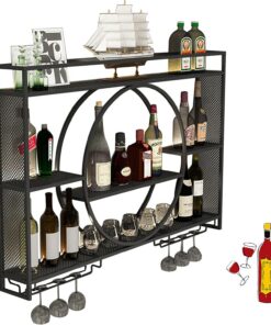Étagères de Bar murales à vin avec Support à Verres à vin Suspendu - Mini Armoire à Liqueur de Bar pour Le Rangement de la Cuisine et étagère de présentation des Bouteilles - Étagère de Bar