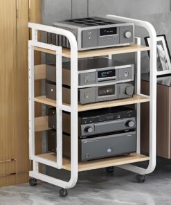 Meuble chaine hifi meubles pour,audio/vidéo Chariot À Roulettes Pour Supports Audiovisuels Mobiles,meuble chaine hifi Support De Stockage De Composants Audio Multicouche,étagère porte-CD(White,19.6x16