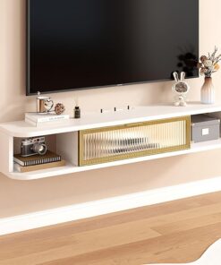 Meuble de Divertissement Flottant Mural avec armoires de Rangement Table Console multimédia Moderne pour Salon et Chambre à Coucher (Blanc)