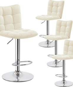 Yaheetech Lot de 4 Tabourets de Bar en Similicuir Réglables en Hauteur Chaises de Bar Assise Pivotante à 360° Tabourets de Cuisine pour Bar Cuisine Restaurant 50 × 43,5 × 92,5 cm Beige