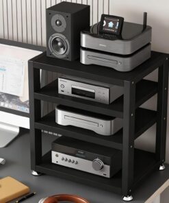 Meuble Audio à 4 Niveaux pour Platine Vinyle et amplificateur Hi-FI, Tour de Rangement pour CD et récepteur stéréo, 48 cm de Hauteur - Noir