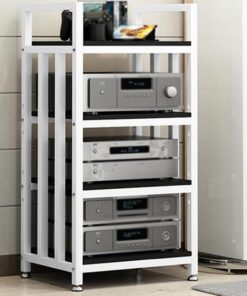Support multimédia AV à 4 Niveaux, Rack Audio HiFi réglable avec Pieds, Meuble Audio sur Pied pour Home cinéma et Enregistrement (Blanc et Noir)
