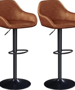 Yaheetech Tabourets de Bar Lot de 2 Pivotant Réglable en Hauteur Rotatif sur 360° Chaises de Bar avec Revêtement en Similicuir Tabourets Hauts avec Repose-Pieds Brun Rustique
